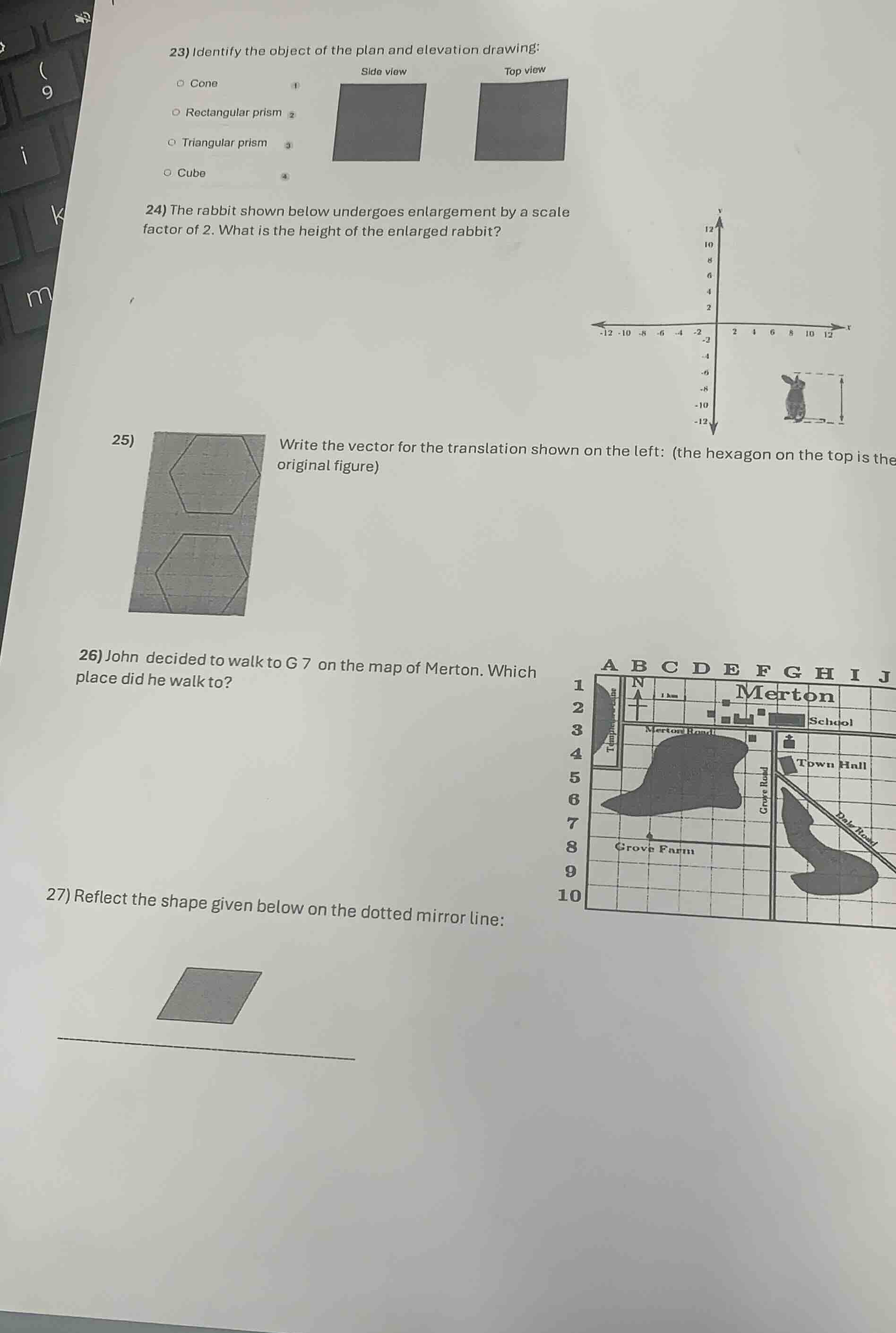 23) identify the object of the plan and elevation drawing: side view: s…