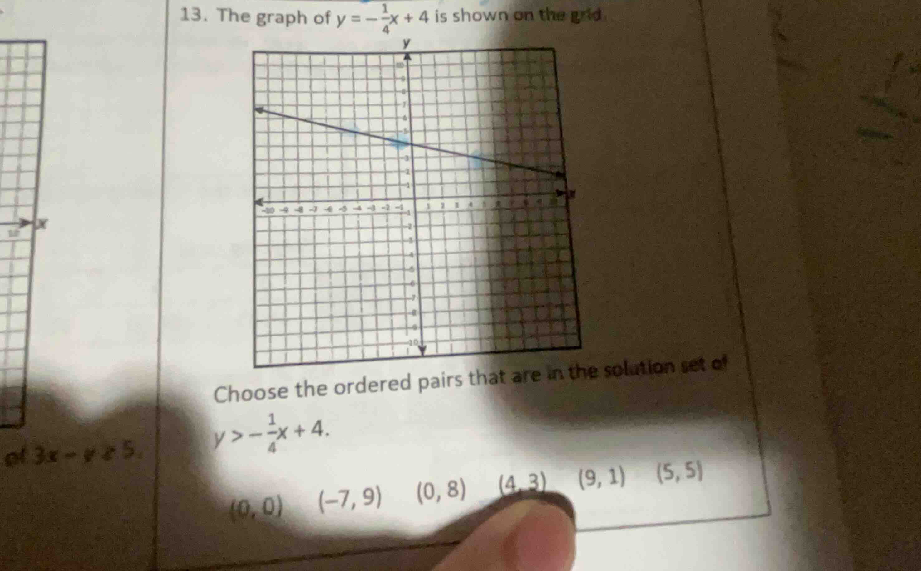 13. the graph of \\(y = -\\frac{1}{4}x + 4\\) is shown on the grid. cho…