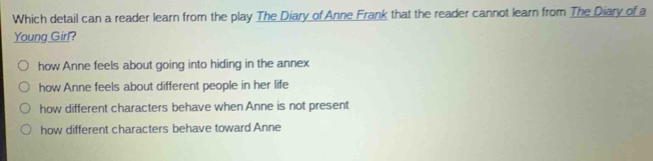 which detail can a reader learn from the play the diary of anne frank t…