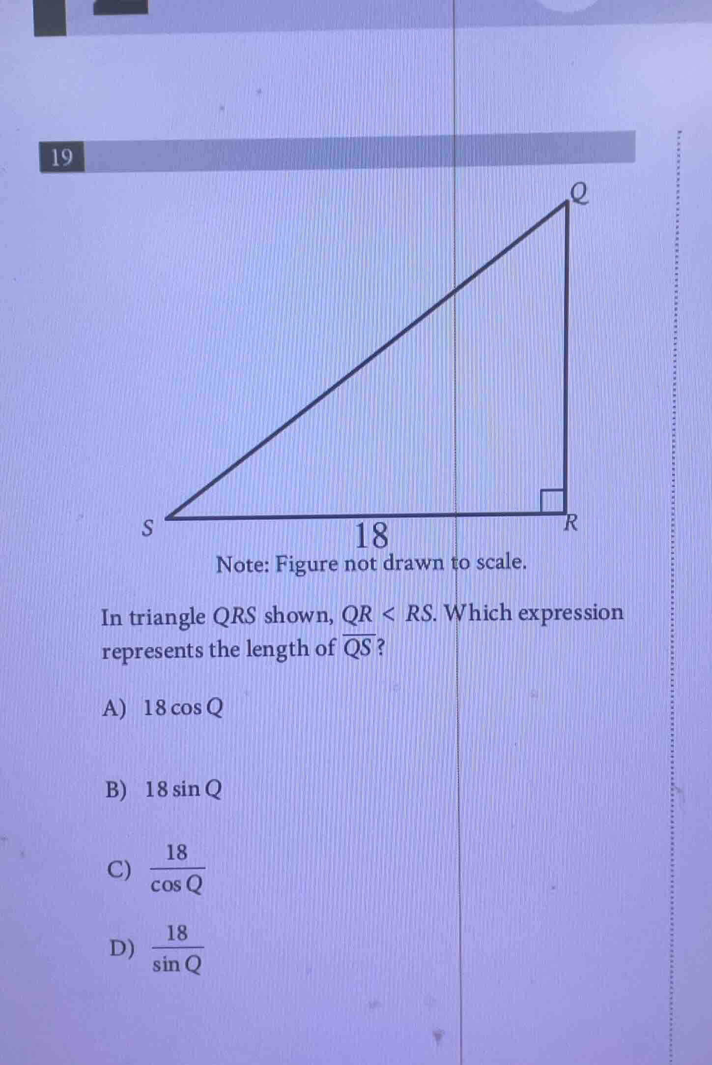 19 note: figure not drawn to scale. in triangle qrs shown, \\(qr < rs\\…