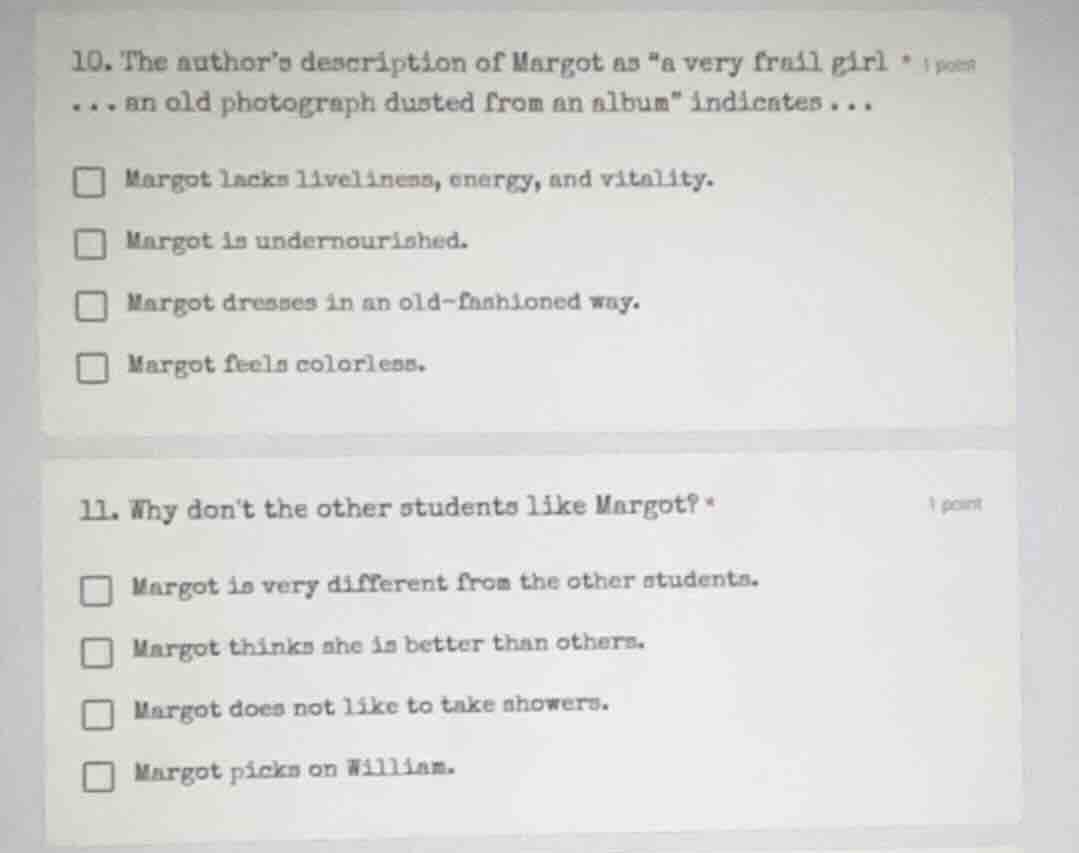 10. the authors description of margot as \a very frail girl ... an old …