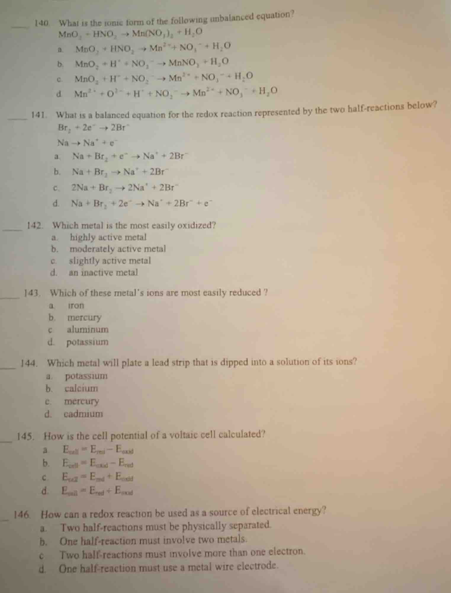 140. what is the ionic form of the following unbalanced equation? \\(\\…