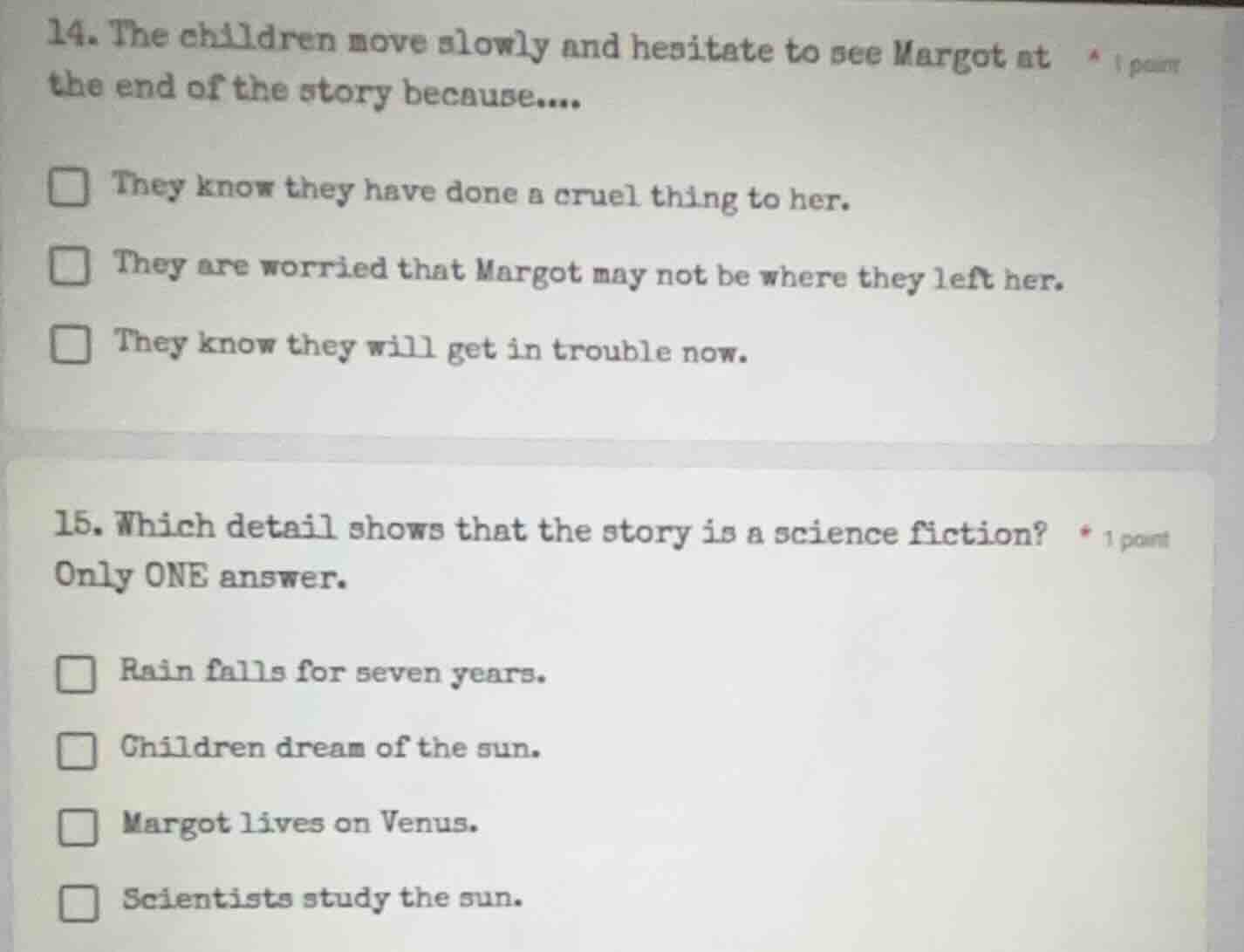 14. the children move slowly and hesitate to see margot at the end of t…