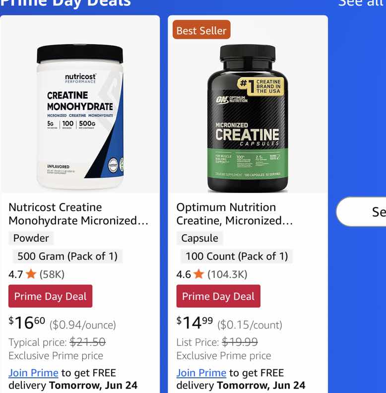 prime day deals nutricost creatine monohydrate micronized... powder 500…
