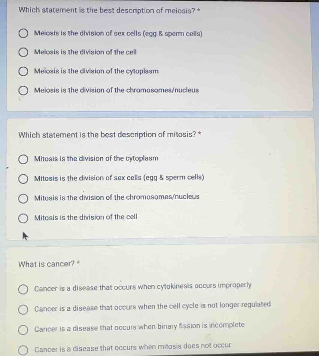 which statement is the best description of meiosis? * meiosis is the di…