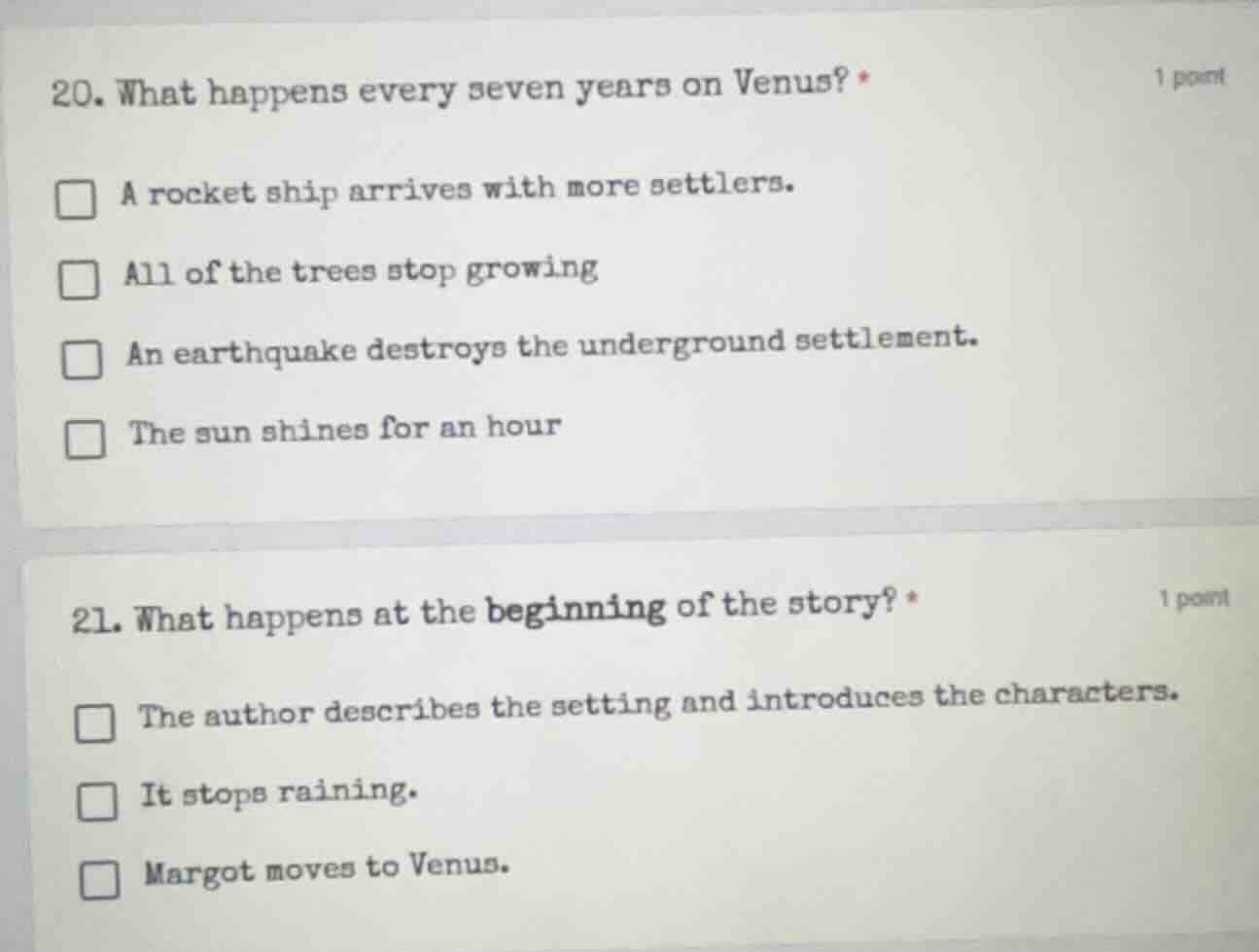 20. what happens every seven years on venus? * a rocket ship arrives wi…