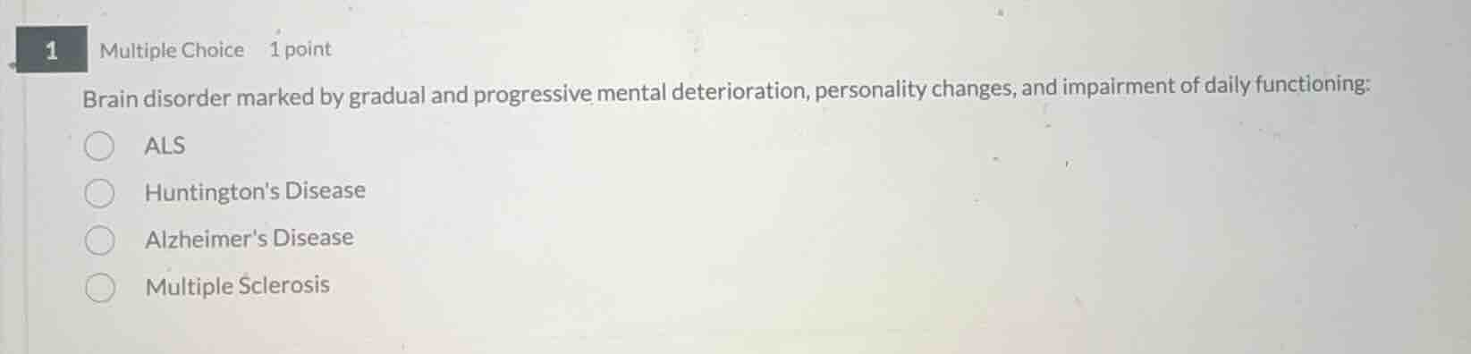 brain disorder marked by gradual and progressive mental deterioration, …