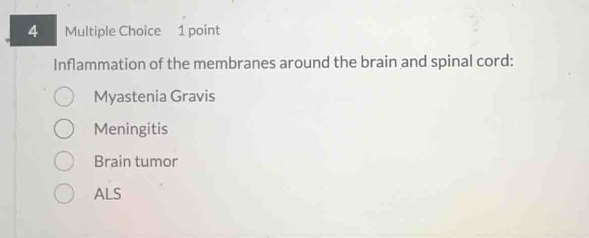 4 multiple choice 1 point inflammation of the membranes around the brai…