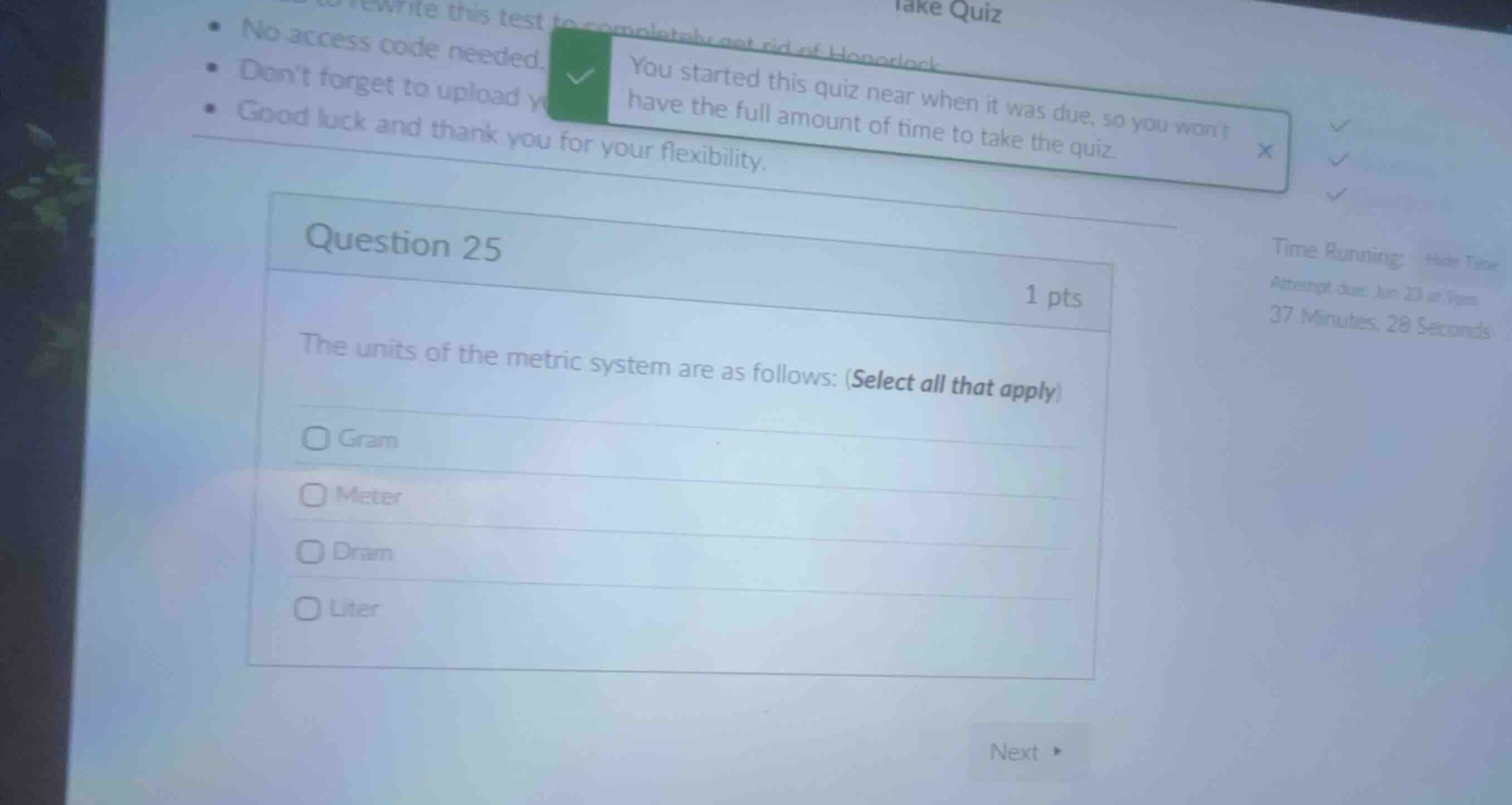 question 25 1 pts the units of the metric system are as follows: (selec…