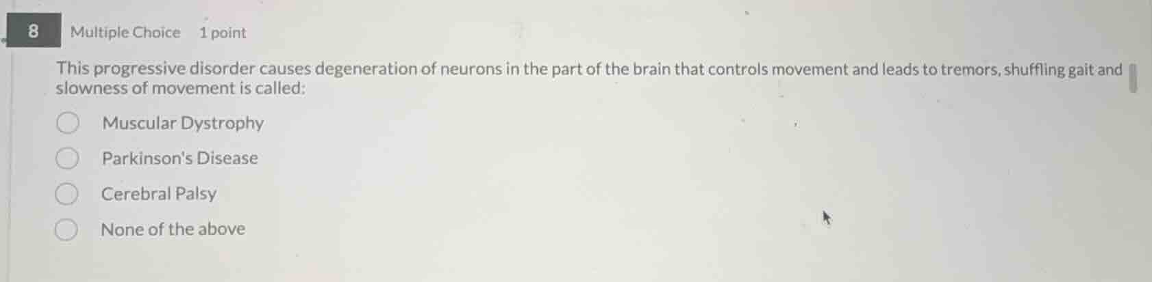 this progressive disorder causes degeneration of neurons in the part of…