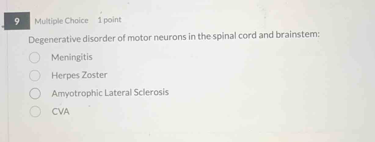 degenerative disorder of motor neurons in the spinal cord and brainstem…