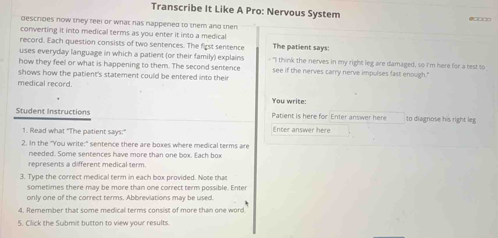transcribe it like a pro: nervous system describes how they feel or wha…