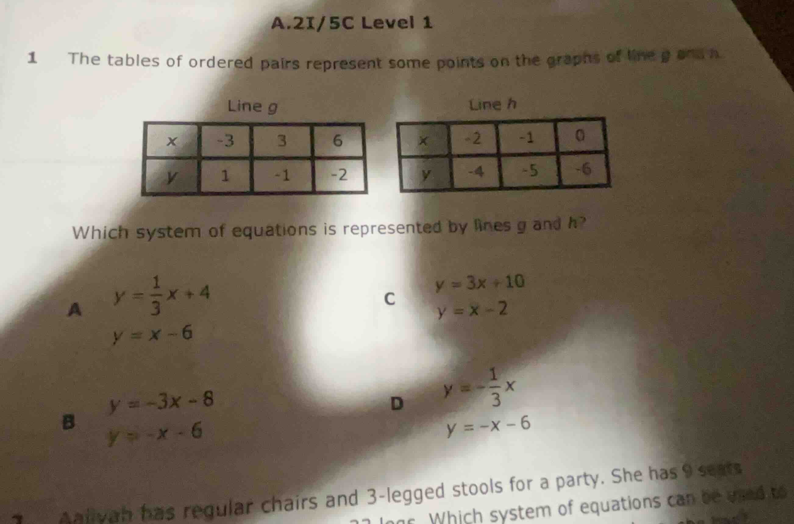 a.2i/5c level 1 1 the tables of ordered pairs represent some points on …