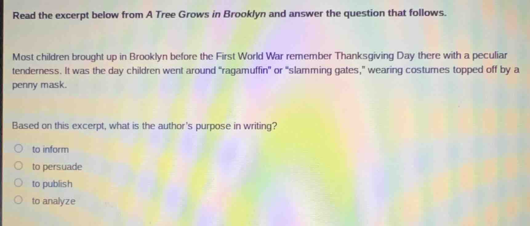 read the excerpt below from a tree grows in brooklyn and answer the que…