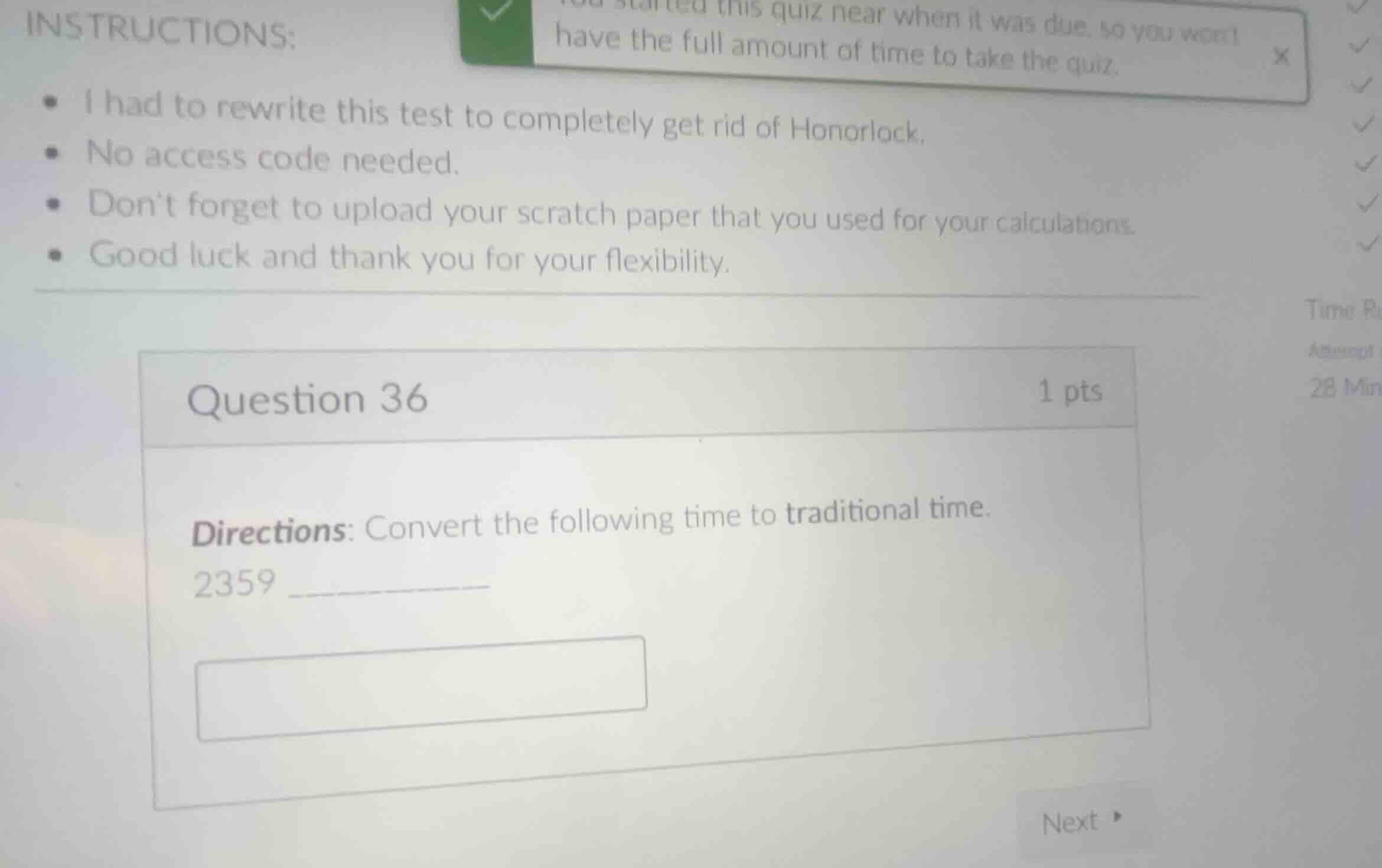 question 36 directions: convert the following time to traditional time.…