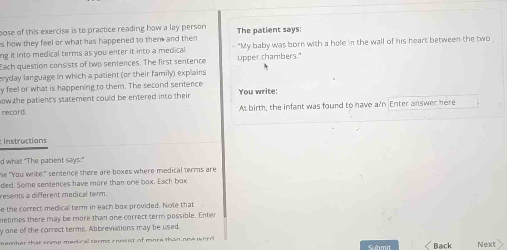 the patient says: \my baby was born with a hole in the wall of his hear…