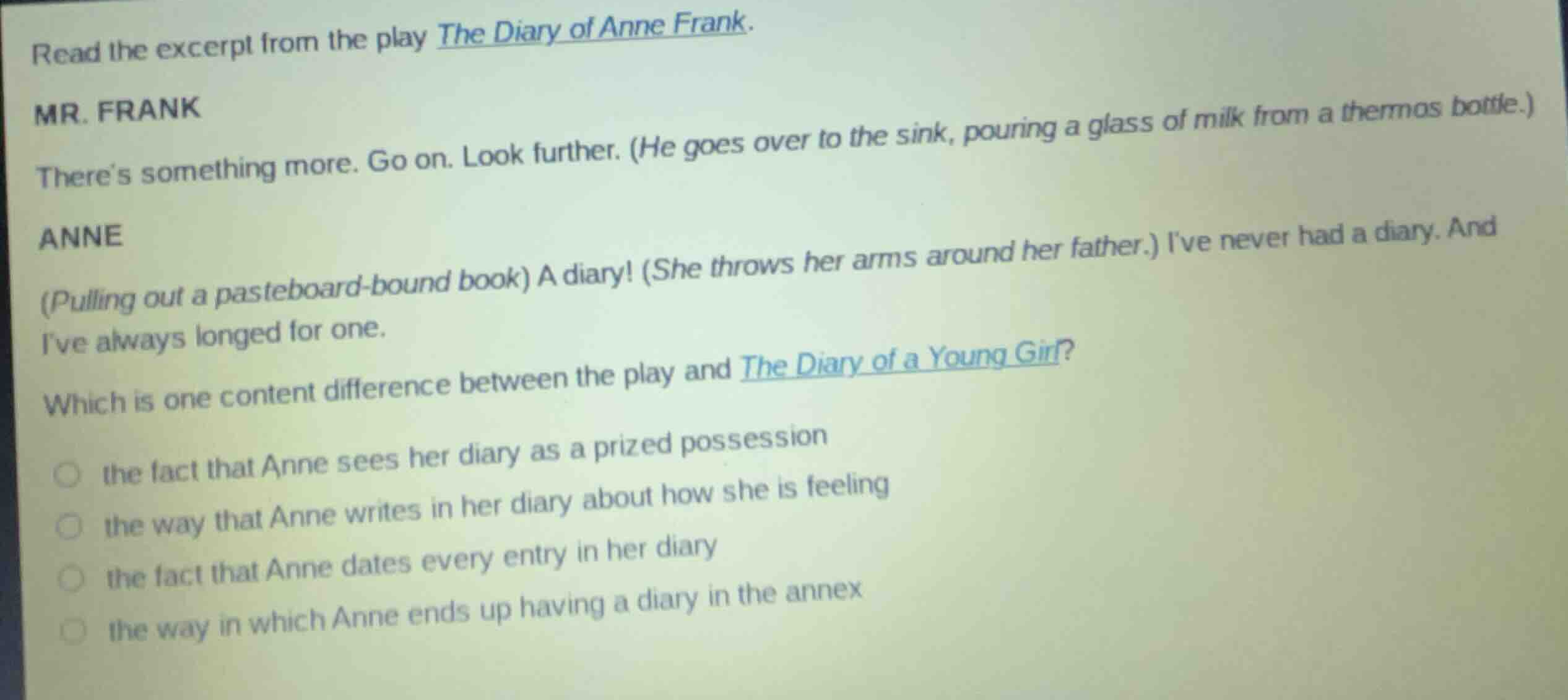 read the excerpt from the play the diary of anne frank. mr. frank there…
