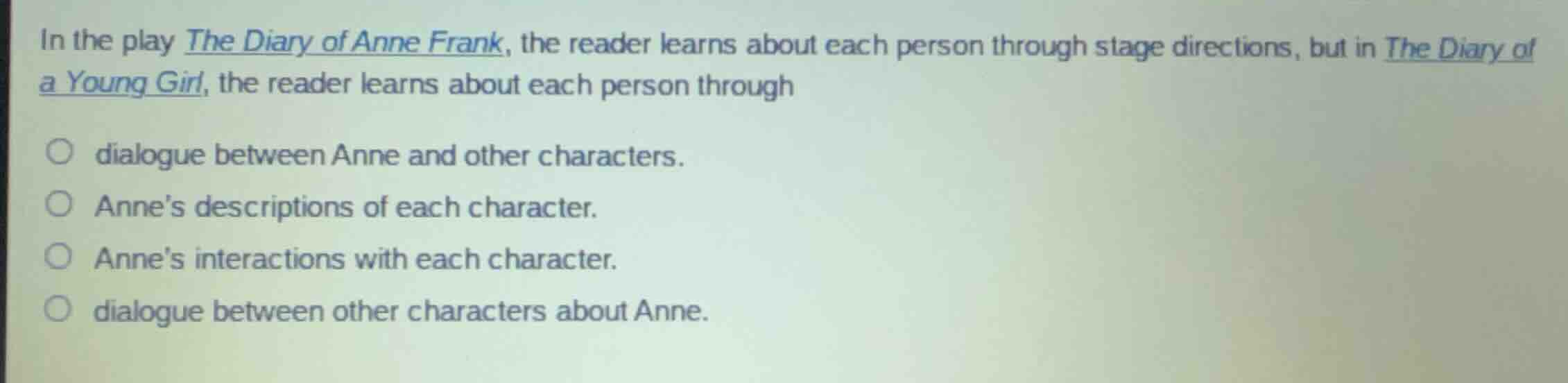 in the play the diary of anne frank, the reader learns about each perso…