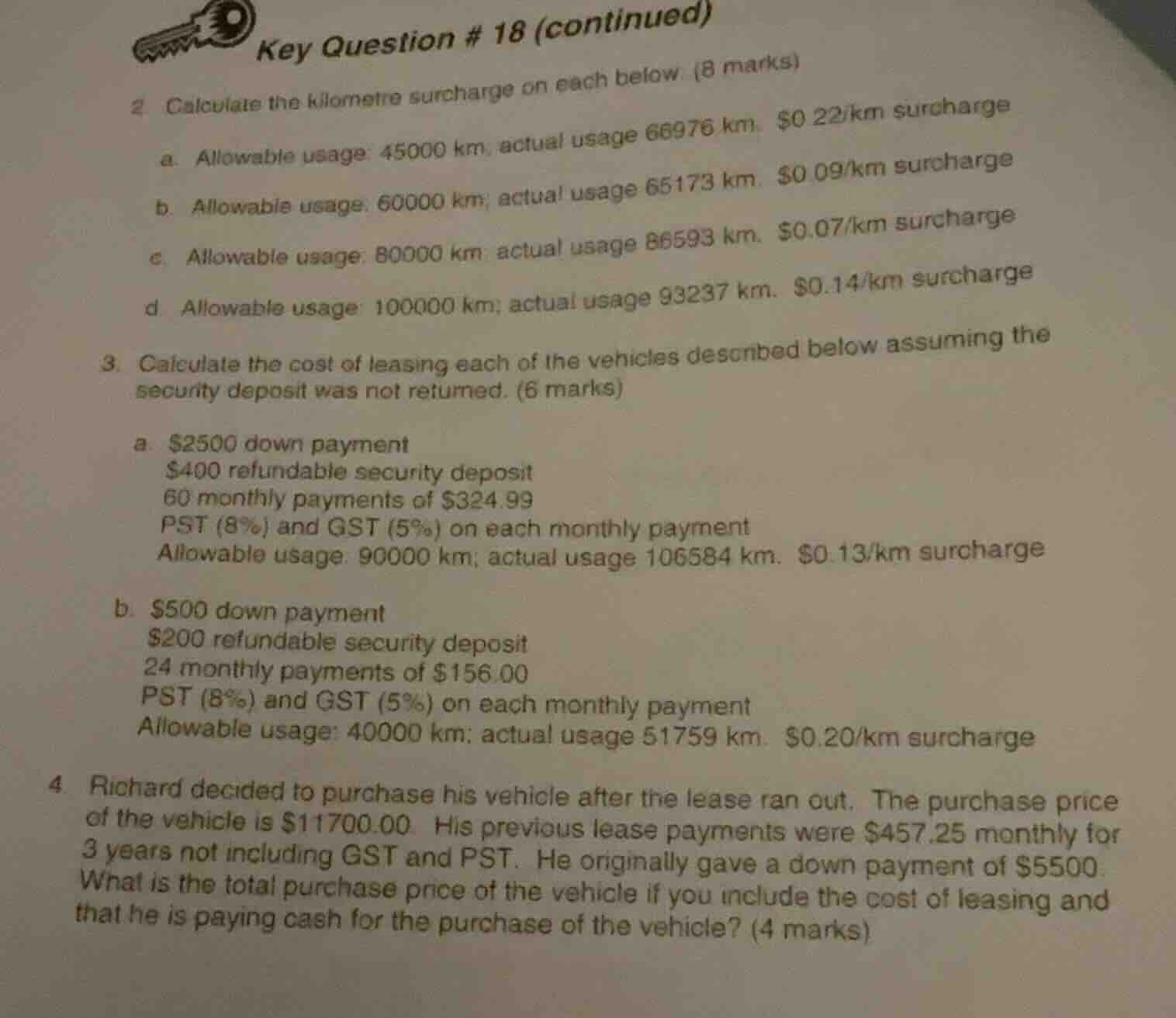 key question # 18 (continued) 2. calculate the kilometre surcharge on e…