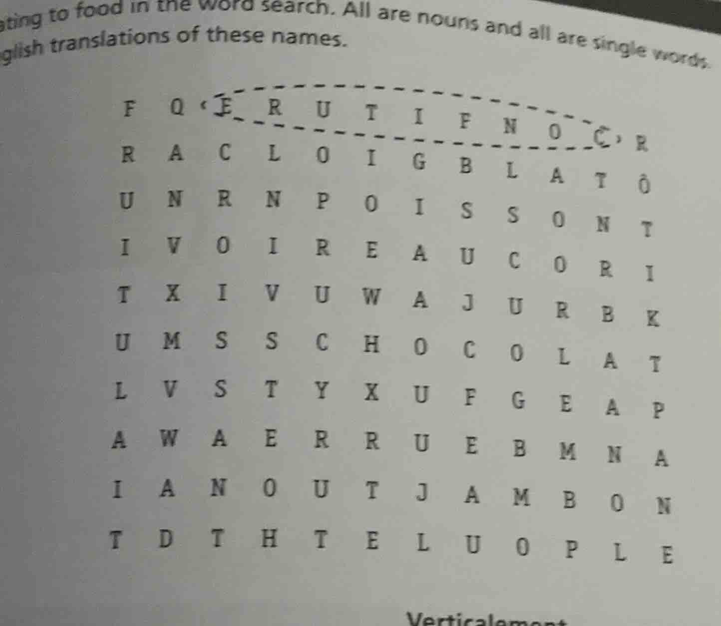 ating to food in the word search. all are nouns and all are single word…