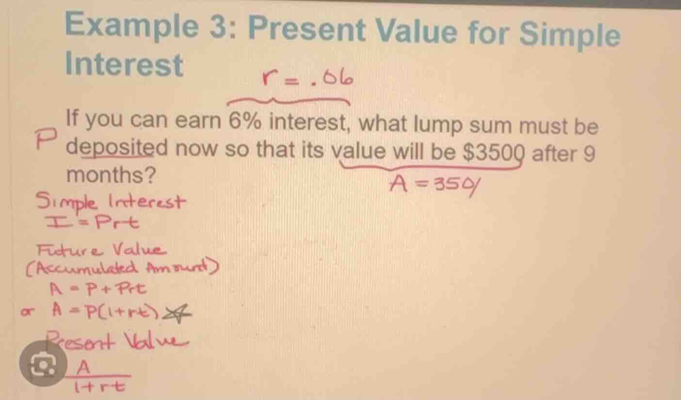 example 3: present value for simple interest if you can earn 6% interes…