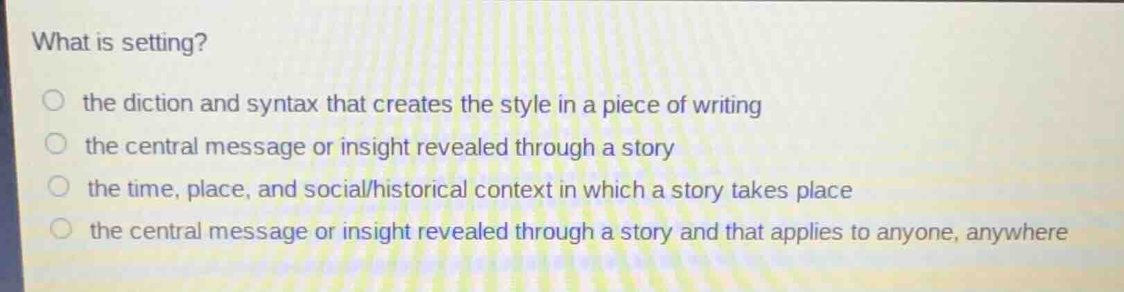what is setting? the diction and syntax that creates the style in a pie…