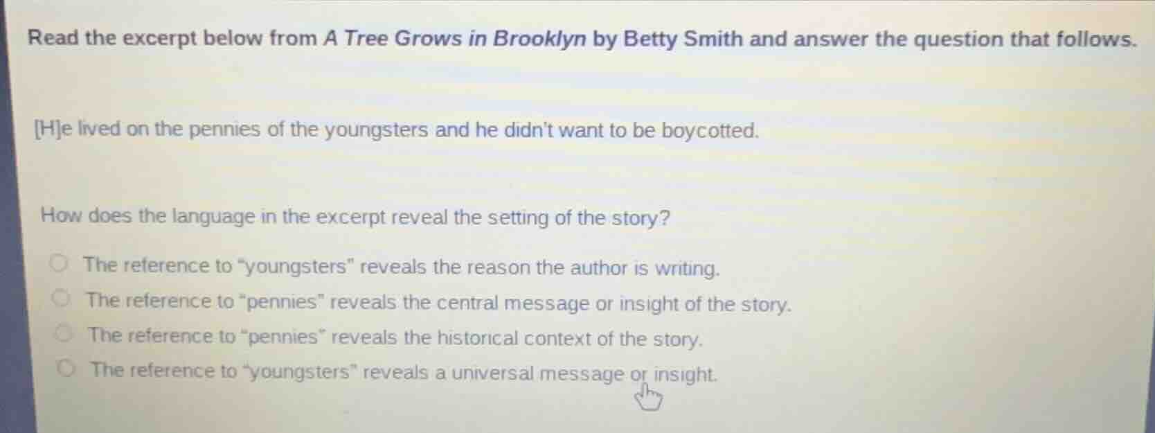 read the excerpt below from a tree grows in brooklyn by betty smith and…