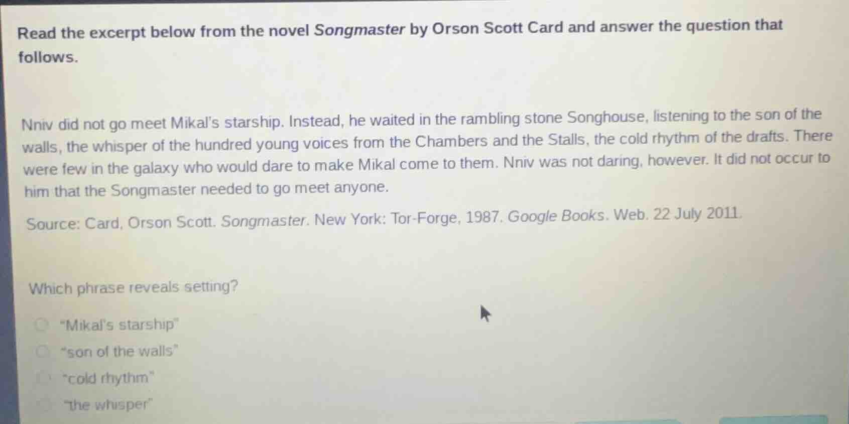 read the excerpt below from the novel songmaster by orson scott card an…