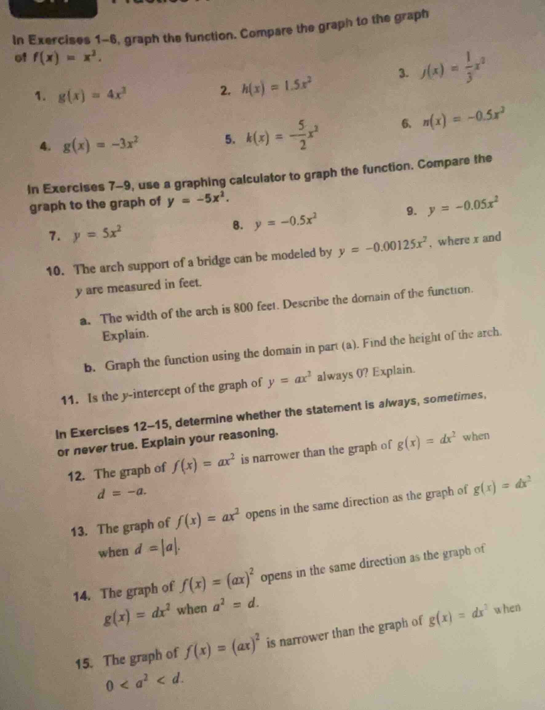 in exercises 1-6, graph the function. compare the graph to the graph of…