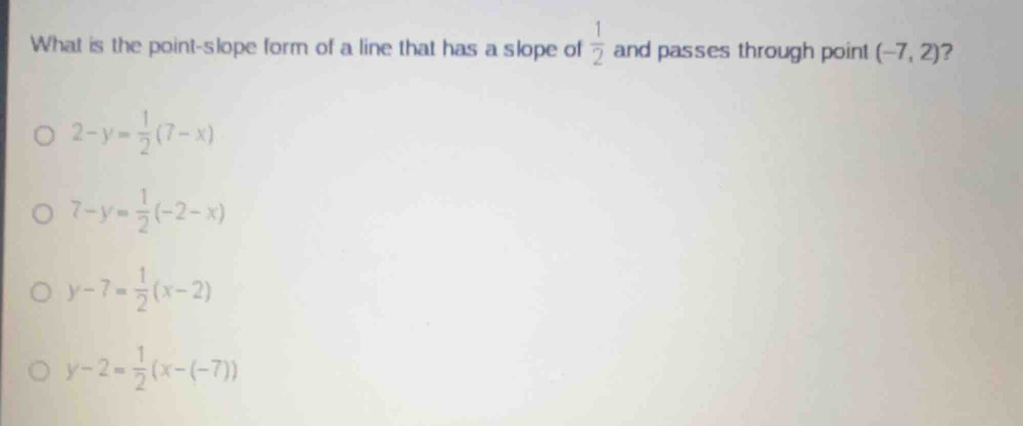 what is the point-slope form of a line that has a slope of \\(\\frac{1}…