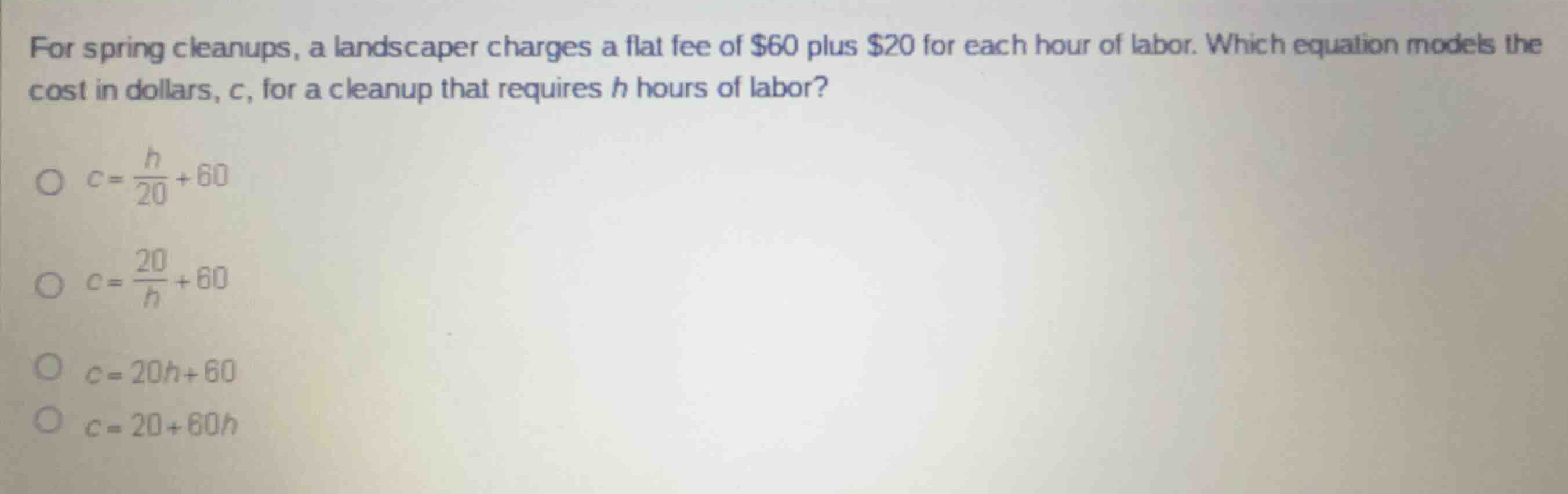 for spring cleanups, a landscaper charges a flat fee of \\$60 plus \\$2…