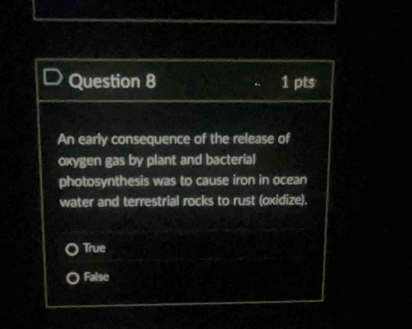 question 8 1 pts an early consequence of the release of oxygen gas by p…