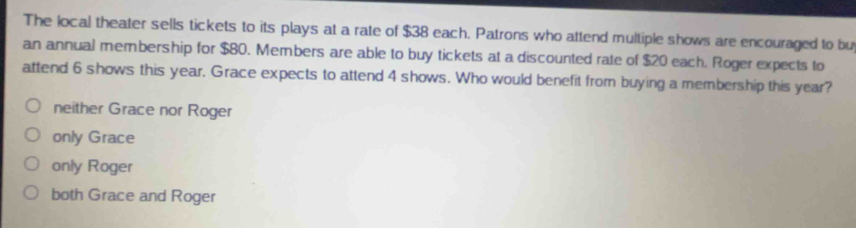 the local theater sells tickets to its plays at a rate of \\$38 each. p…