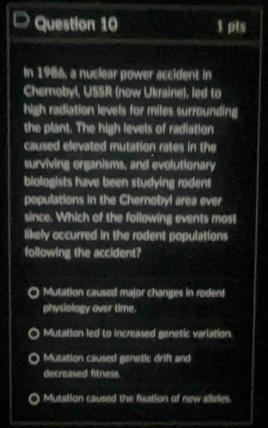 question 10 1 pts in 1986, a nuclear power accident in chernobyl, ussr …