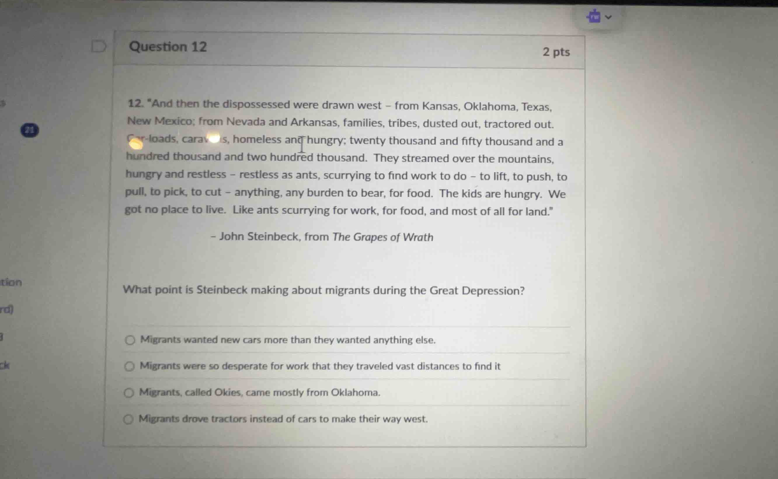 12. \and then the dispossessed were drawn west - from kansas, oklahoma,…