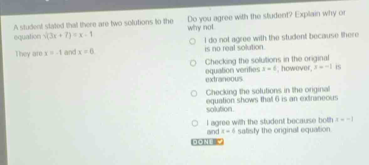 a student stated that there are two solutions to the equation \\(\\sqrt…