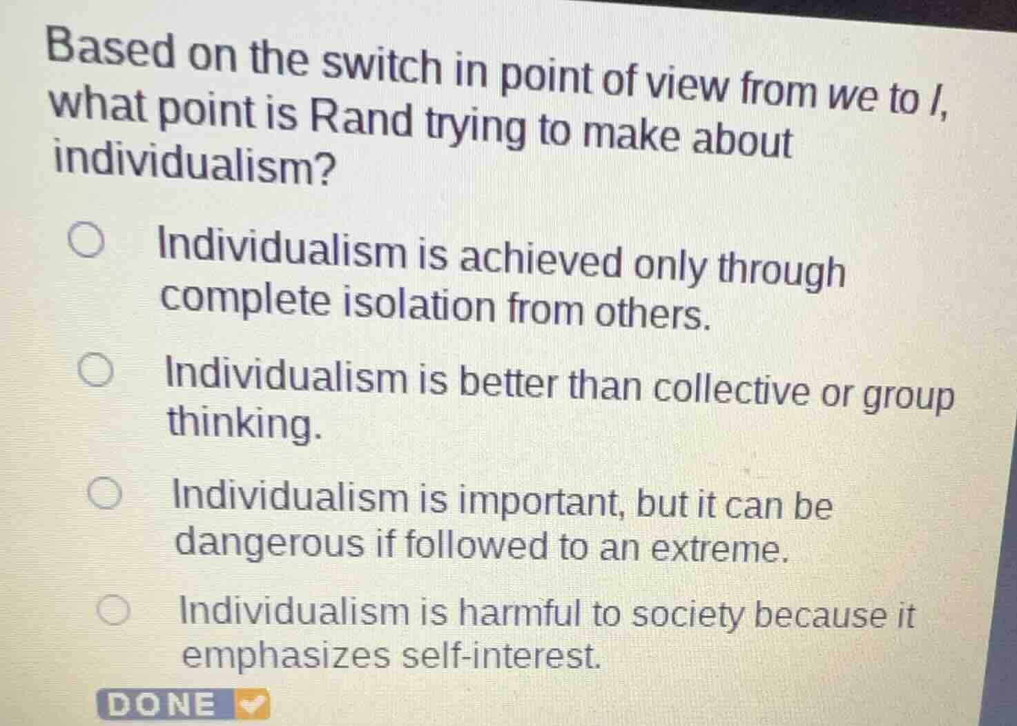 based on the switch in point of view from we to i, what point is rand t…