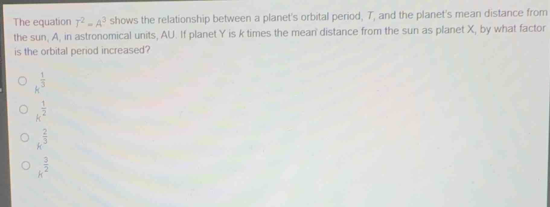 the equation \\(t^2 = a^3\\) shows the relationship between a planets o…