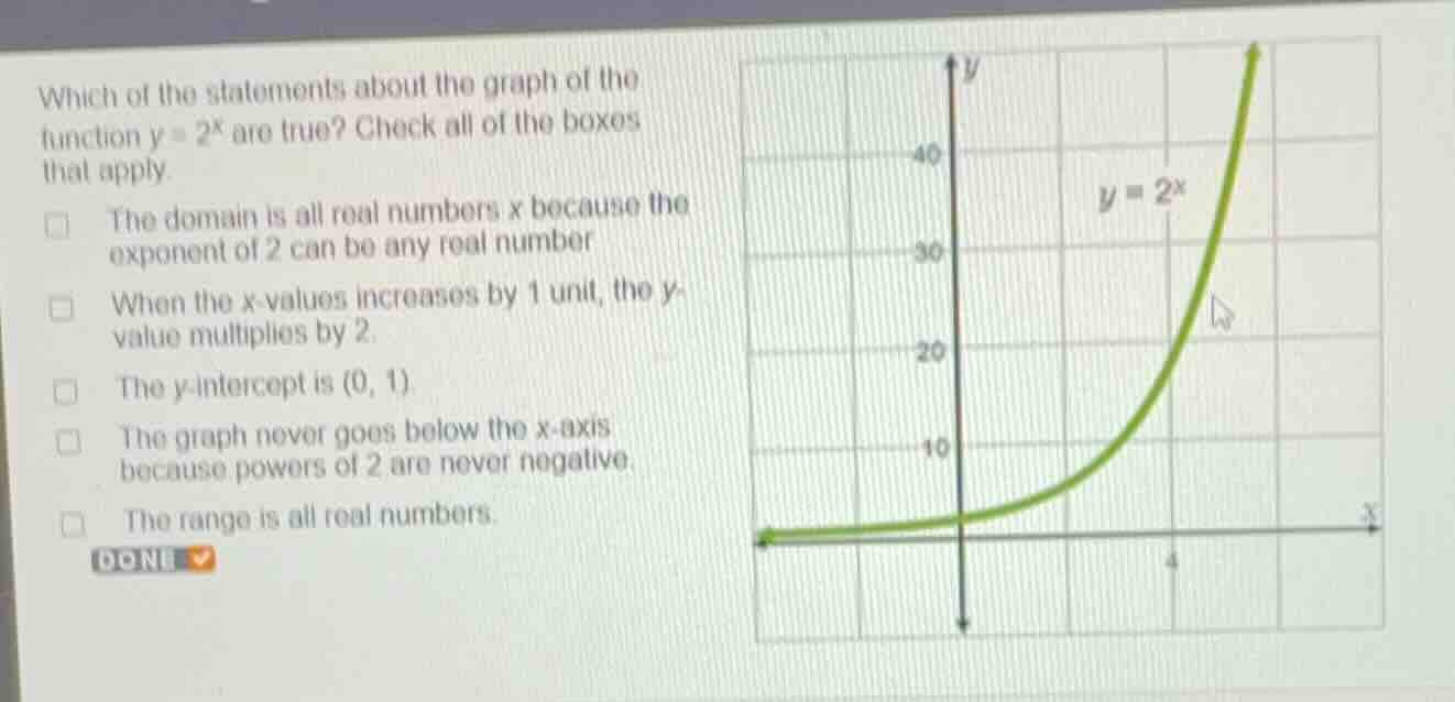 which of the statements about the graph of the function \\(y = 2^x\\) a…