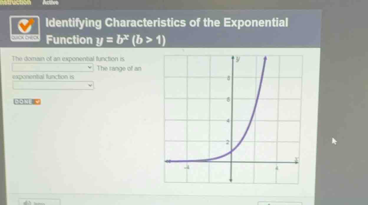 identifying characteristics of the exponential function \\(y = b^x\\) (…
