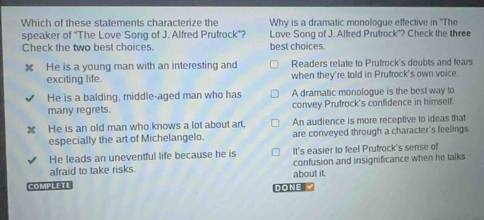 which of these statements characterize the speaker of \the love song of…