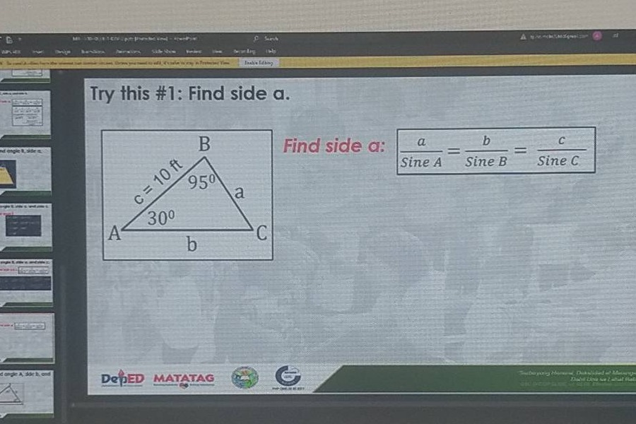try this #1: find side a. find side a: \\(\\frac{a}{\\text{sine } a} = …