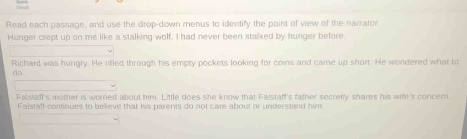 read each passage, and use the drop-down menus to identify the point of…
