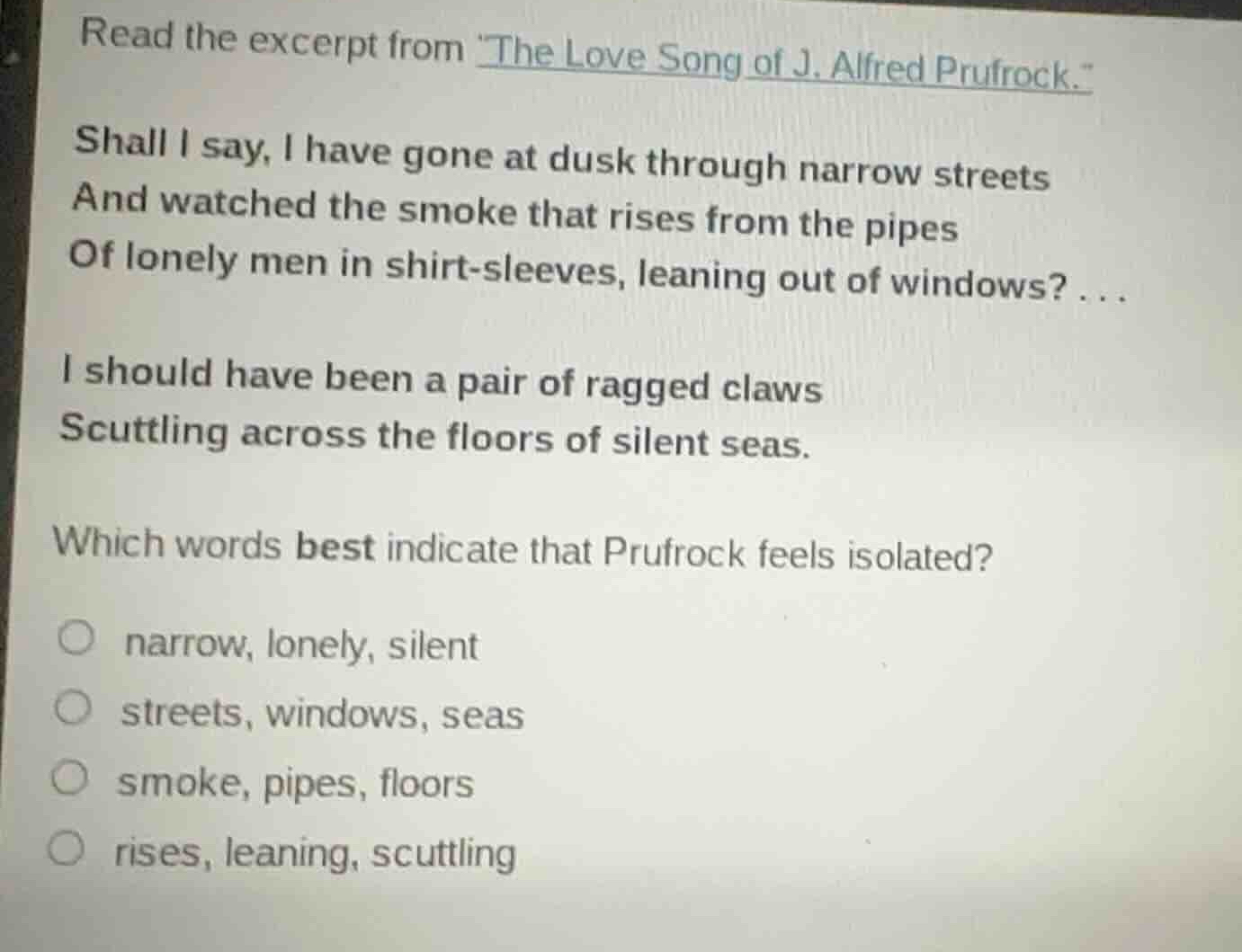 read the excerpt from \the love song of j. alfred prufrock.\ shall i sa…