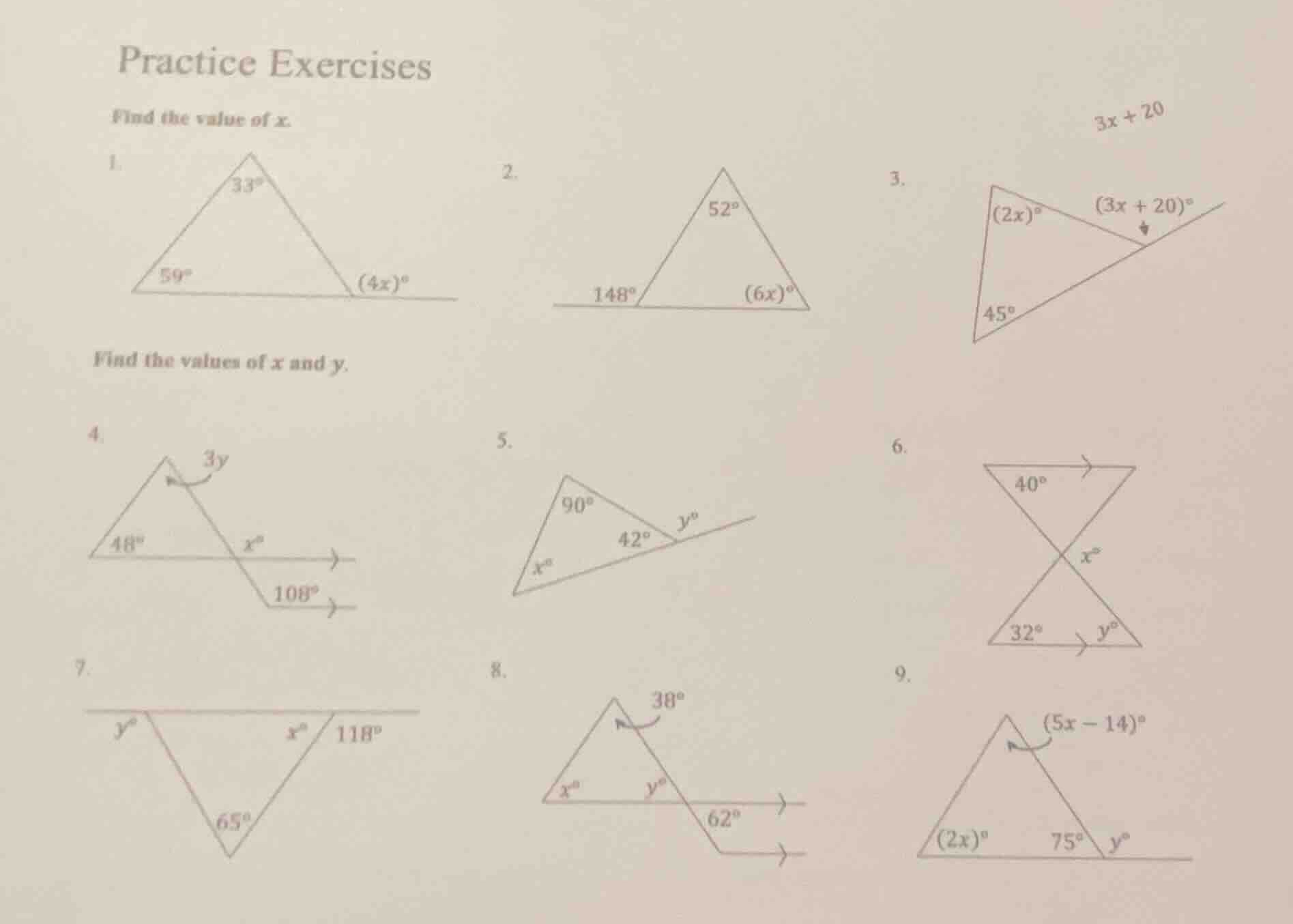 practice exercises find the value of x. 1. find the values of x and y. …