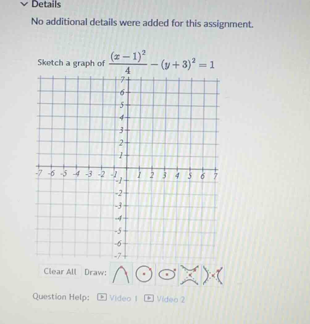 sketch a graph of \\frac{(x - 1)^2}{4} - (y + 3)^2 = 1