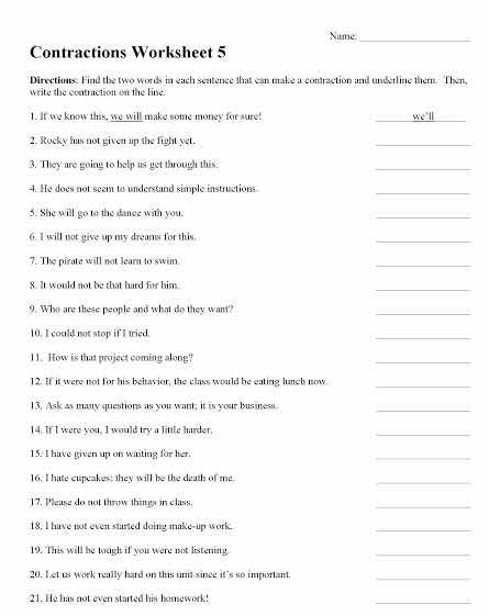 name: contractions worksheet 5 directions: find the two words in each s…
