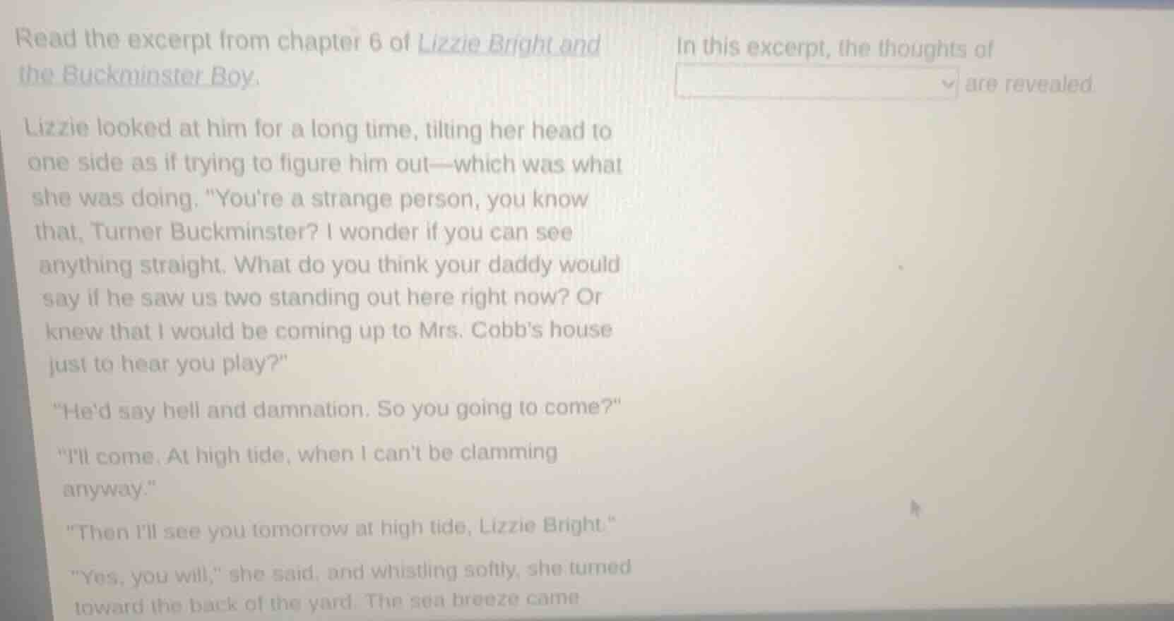 read the excerpt from chapter 6 of lizzie bright and the buckminster bo…