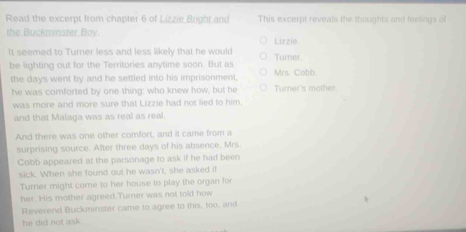 read the excerpt from chapter 6 of lizzie bright and the buckminster bo…