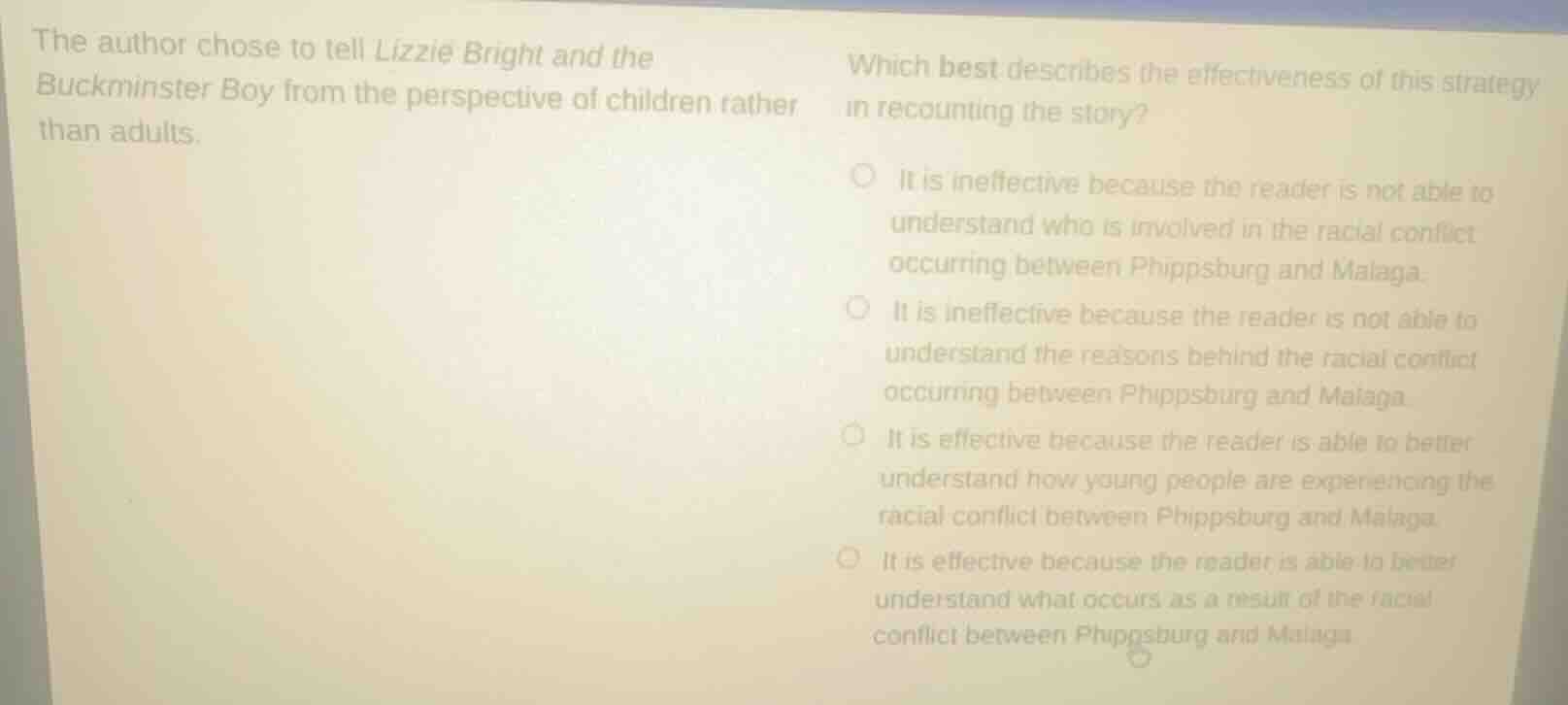 the author chose to tell lizzie bright and the buckminster boy from the…